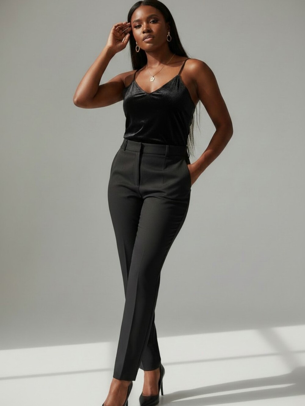 Black Velvet V-Neck Cami Top